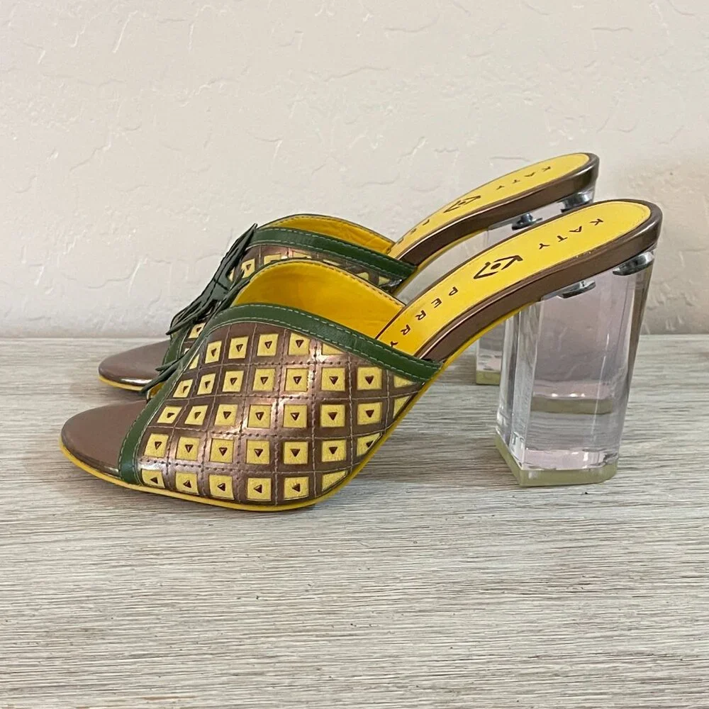 Katy Perry Sandals Heels 6 The Coolada Pineapple Clear Heels Slides Tropical - Picture 7 of 11